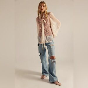 New Free People We The Free Noir Nights Floral Printed Cottagecore Vest Sz XS